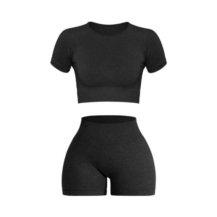 2PCS Women'S Sports Yoga Set Seamless Ribbed Knitted Fitness Sportswear