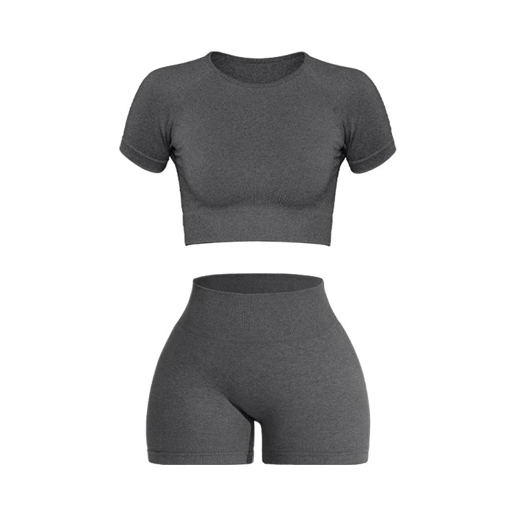 2PCS Women'S Sports Yoga Set Seamless Ribbed Knitted Fitness Sportswear