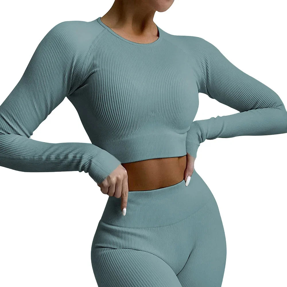 Ribbed Yoga Set Sportswear Women Suit for Fitness Seamless Sports Suit Workout Clothes Tracksuit Sports Outfit Gym Clothing Wear