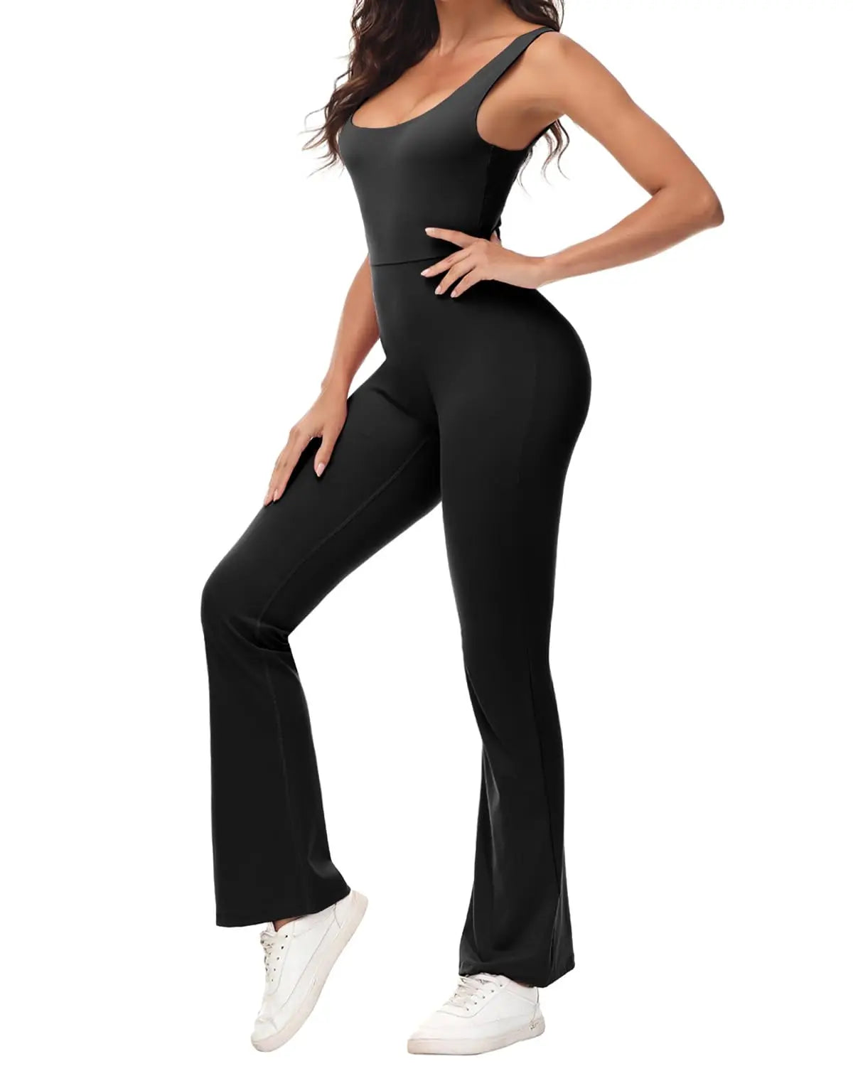 Womens Workout Flare Jumpsuit Backless Yoga Romper Scrunch Butt One Piece Bodysuit Leggings Open Back Gym Bodycorn